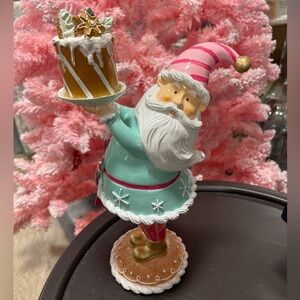 Pink Christmas Santa Claus with Gingerbread House Resin Figure NWT Viral 🎅🏻 🍭